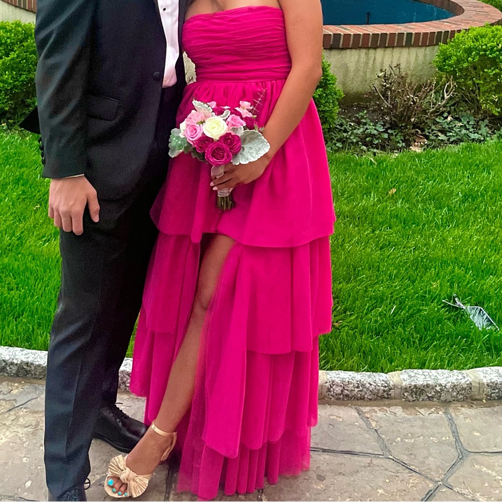 pink ruffle long dress